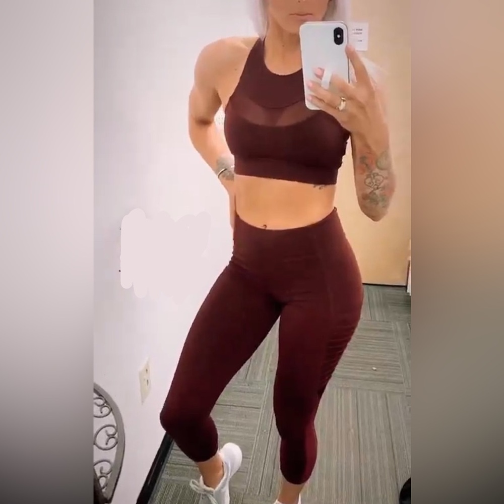 Maroon Fitness Set of Leggings and Matching Bra